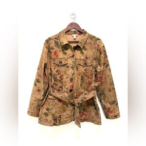 Tribal Jeans Fall/Winter 2023 Brown Floral Print Trench Coat Button Jacket Large